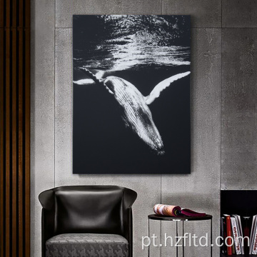 Pintura de moldura de madeira de padrão de baleia para sala de estar